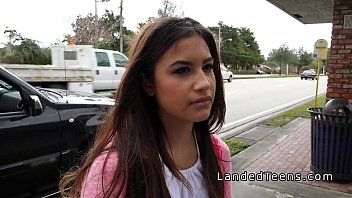 play Spanish brunette with natural tits breaks in two in public